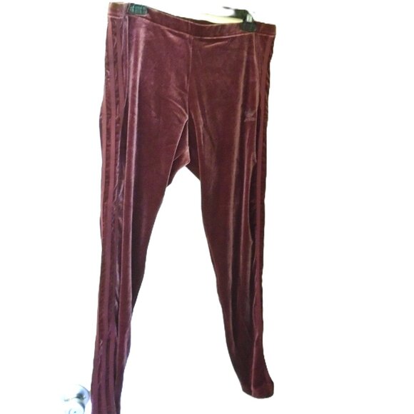 NEW ADIDAS PURPLE VELOUR VELVET WITH STRIPES ATHLETIC LEGGINGS WOMENS SIZE XL - Picture 1 of 16